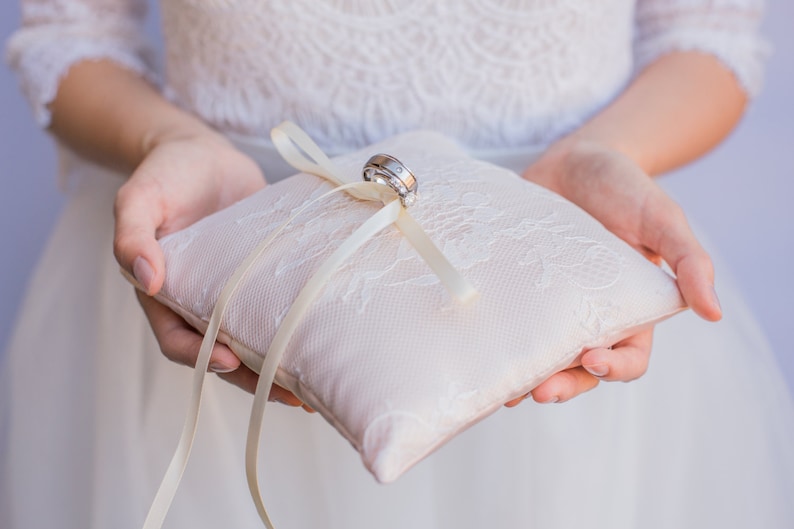 Ring Boy Blush Champagne French Chantilly Lace Ring Pillow Handmade in the USA Ring Pillow Ring Bearer Pillow