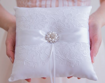 Large White French Chantilly Lace Ring Pillow -  Handmade in the USA, Ring Bearer Pillow, Large Ring Pillow, Ring Boy, Wedding Ring Pillow