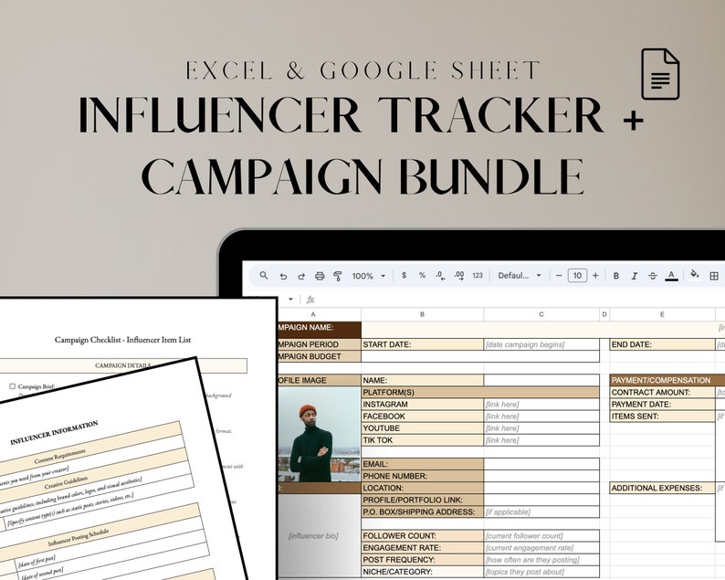 Influencer Campaign Bundle | Tracker, Template & Checklist | Digital