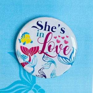 Little Mermaid the Musical Inspired She&#39;s In Love Mersisters Flounder Pin, Magnet, Button, Badge, Musical Theatre