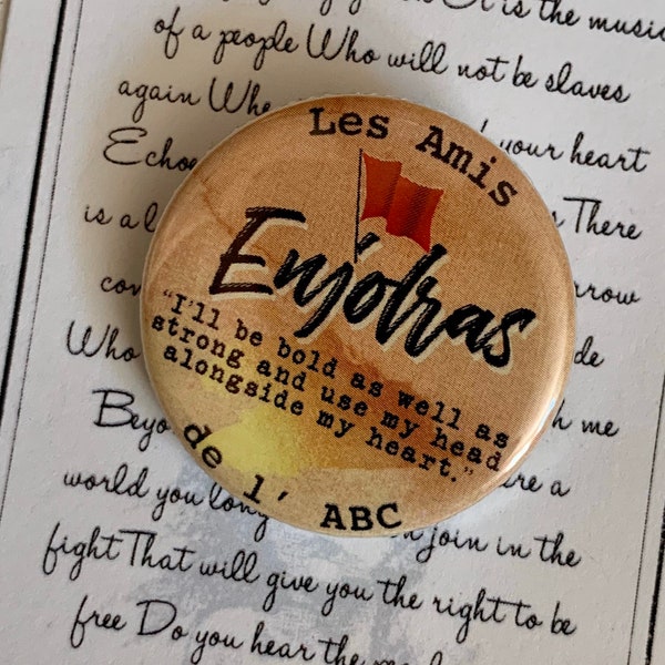 Les Miserables, Les Amis de L’ABC Enjolras Inspired Pin, Pinback, Button, Badge,Victor Hugo, Musical Theatre