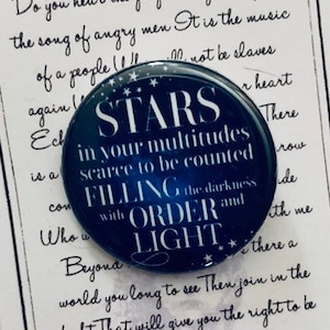 Les Miserables, Stars, Javert Inspired Pin, Pinback, Button, Badge,Victor Hugo, Musical Theatre