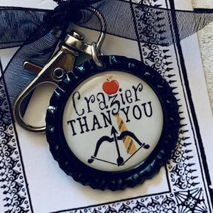 Addams Family Musical Inspired Wednesday Lucas Crazier Than You Bottle cap Key Clip, Key Chain, Goth, Dark, horror, Musical Theatre