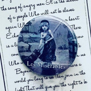 Les Miserables, Cosette Ilustration  Inspired Pin, Pinback, Button, Badge,Victor Hugo, Musical Thea