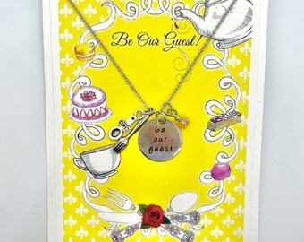 Beauty and The Beast "BE Our Guest" Inspired Necklace, Pendant w/ Fork & Spoon, Mrs. Potts, BELLE, Musical Theatre Jewelry