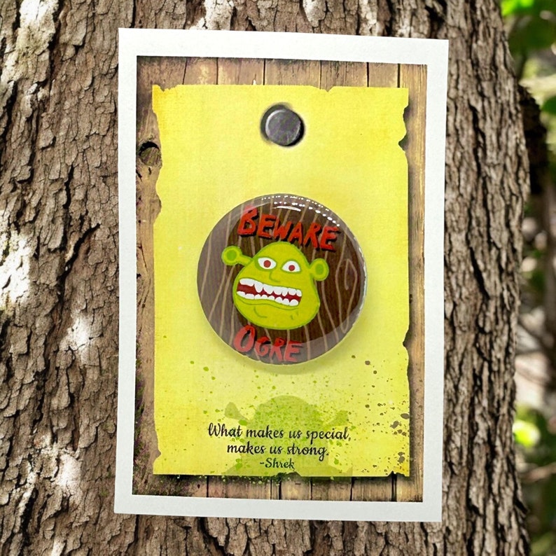 Shrek Button SHREK Musical Inspired Beware Ogre Pin, Pinback, Magnet, Pinback ...