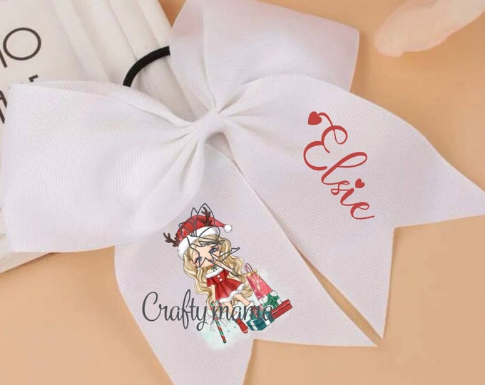 White hair bow personalised, Christmas gift for kids, Personalised gift for girls, Birthday gift for her, stocking stuffers, secret santa