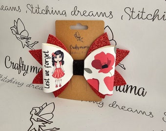 Personalised hair bows, red hair bow, lest we forget gifts, poppy day gifts, bff gifts for girls