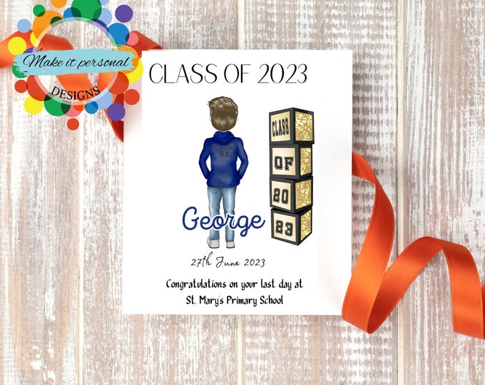 School leaver cards, personalized gift for kids, school leavers gifts, School Card, Class of 2023 gifts, last day of school card for boys