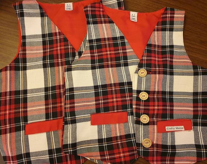 Tartan waistcoat, Handmade waistcoat, Personalized gifts for siblings, Christmas gifts for boys, Birthday gift for toddler, Stocking stuffer