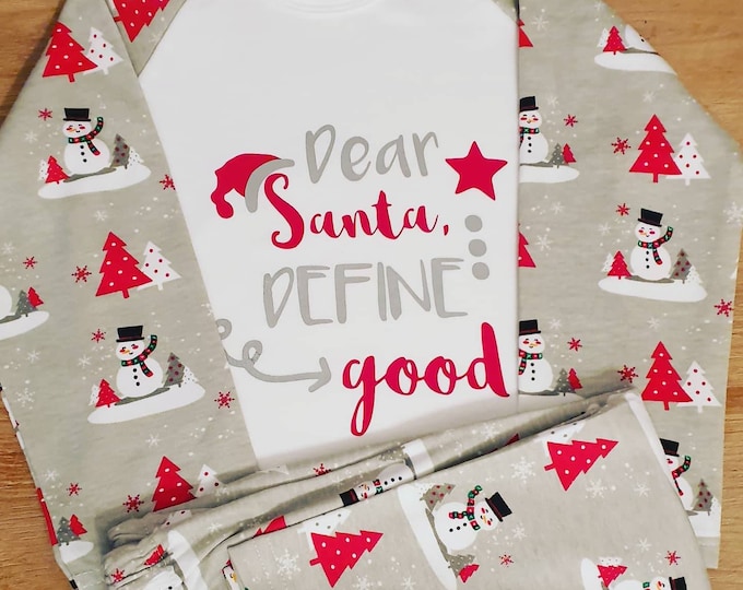 Dear santa define good, Kids Christmas pyjamas, Christmas eve pjs, Personalised gifts for kids, Christmas eve gifts, Kids stocking stuffers