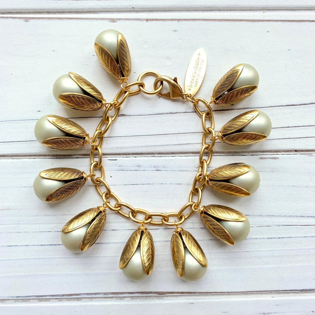 Lenora Dame Classic Bead Cap Charm Bracelet Matte Pearl 6 Color Options Etsy