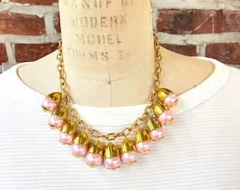 Lenora Dame Pink Pearl + Bead Cap Charm Necklace