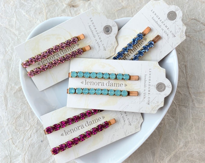 Lenora Dame Classic Rhinestone Bobby Pin Set - Choice of Rhinestone Color!