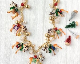 Lenora Dame Rudolph and Reindeer Friends Holiday Statement Necklace