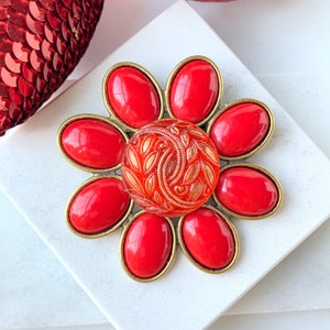 Lenora Dame Holly Berry Red Floral Brooch Pin