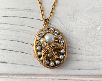 Lenora Dame Mini Mosaic Sparrow Locket Necklace