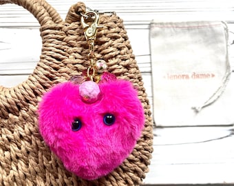 Lenora Dame Plush Monster Bag Charm - Pink Heart