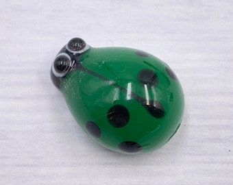 Lampwork Glaspärlor i Nyckelpiga-stil, set med 10 – Grön & Svart, 19 x 14 mm