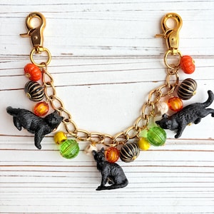 Lenora Dame Black Cat Halloween Chain Bag Charm