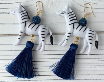 Lenora Dame Zebra Tassel Earrings