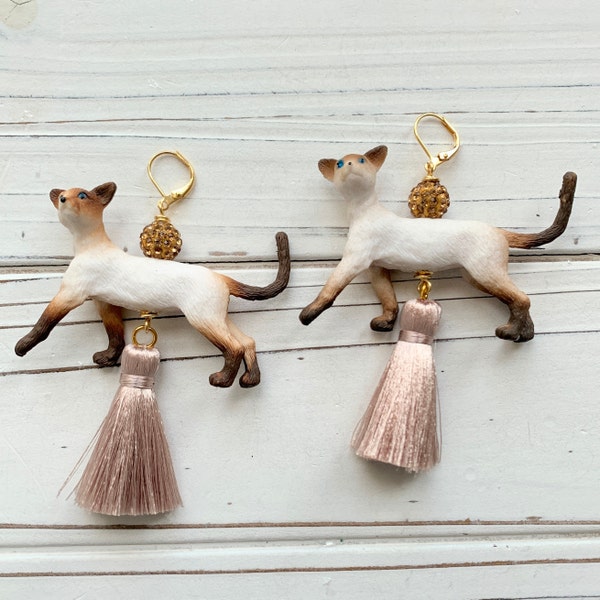 LAST FEW! Lenora Dame Siamese Cat Tassel Earrings