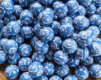 Lenora Dame Raw Materials 20mm Flower Print Polymer Clay Beads for Jewelry Making - Chose Amount 25, 50 or 100