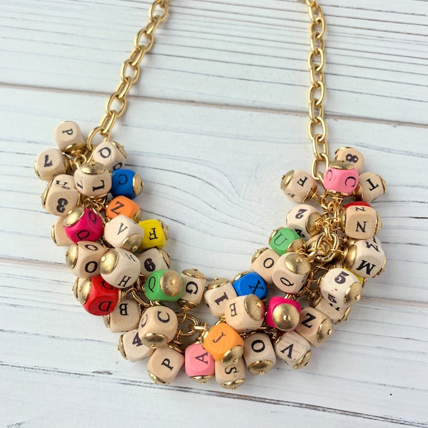 Lenora Dame Iconic Wooden Alphabet & Numbers Color Pop Charm Necklace