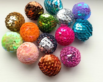 Lenora Dame Raw Materials 14 pcs Sequin Covered Beads for Jewelry Making - 22mm - 14 Color Options