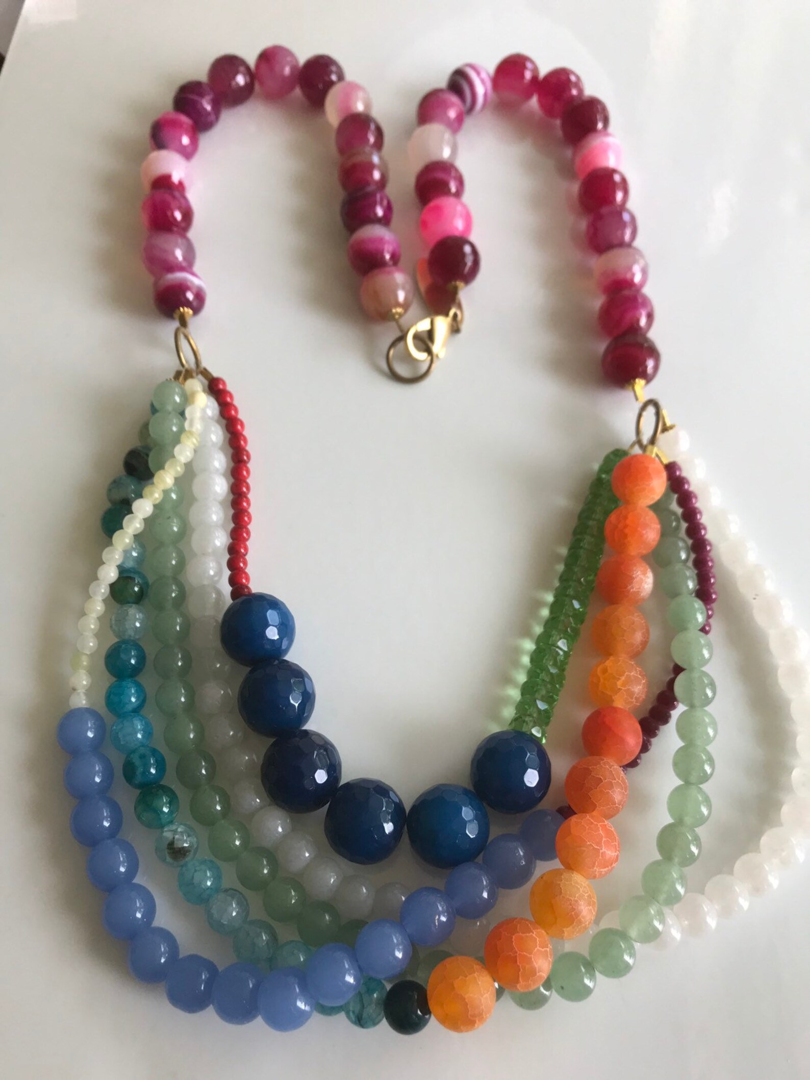 Lenora Dame Multi-Strand Semi-Precious Beaded Necklace | Etsy