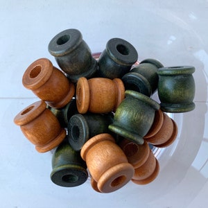 Lenora Dame Raw Materials 22mm Wood Drum Beads for Jewelry Making and Macramé - 20 Beads -  Brown or Green Color Choice