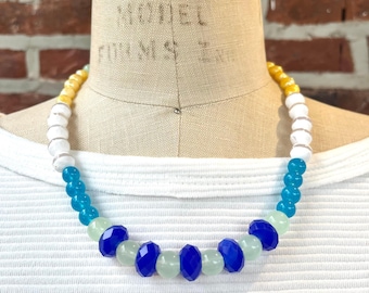 Lenora Dame Color Block Necklace in Aqua & Royal Blue