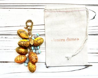 Lenora Dame Spring Egg Bag Charm - Orange & Blue