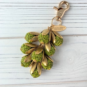 Lenora Dame Olive Green Rhinestone Bead Cap Bag Charm