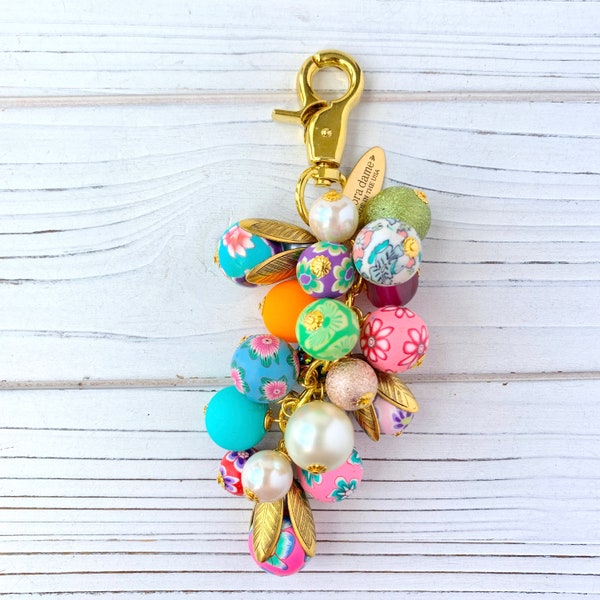 Lenora Dame Bright Floral Keychain Purse Charm