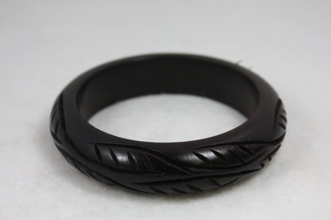 Engraved Wood Bangle, Dark Brown Leaf Design, 5 Pcs - Etsy