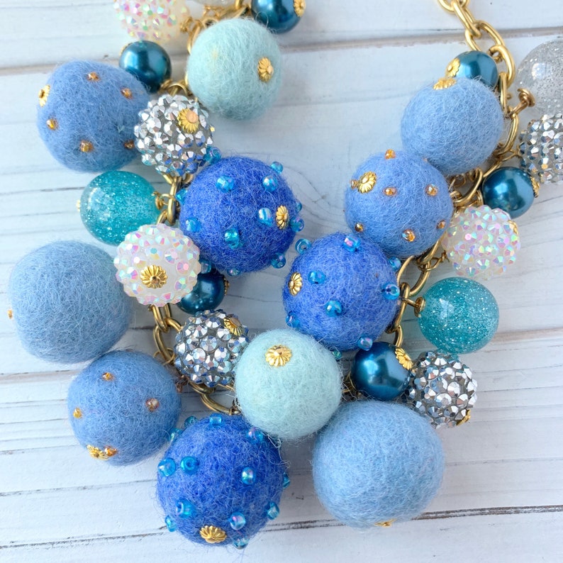 Lenora Dame Blue Beaded Charm Necklace Etsy