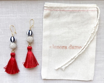 Lenora Dame Red, White and Blue Tassel Earrings