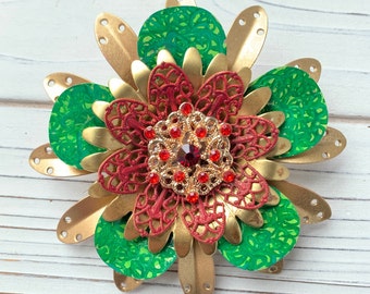 Lenora Dame Rhinestone Christmas Brooch in Forest - One-of-a-Kind