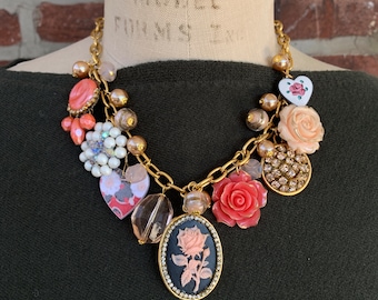 Lenora Dame English Rose Upcycled Vintage Charm Necklace - One-of-a-Kind