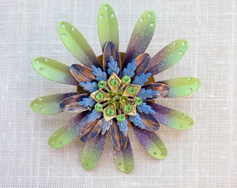 Lenora Dame Metal Flower Brooch in Lavender & Sage - One-of-a-Kind