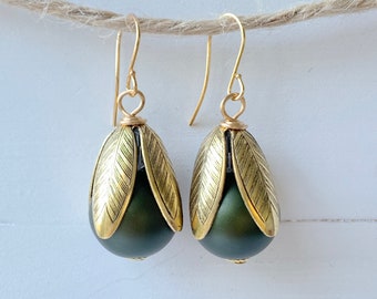 Lenora Dame Matte Glass Pearl Bead Cap Earrings - Choice of Color Options