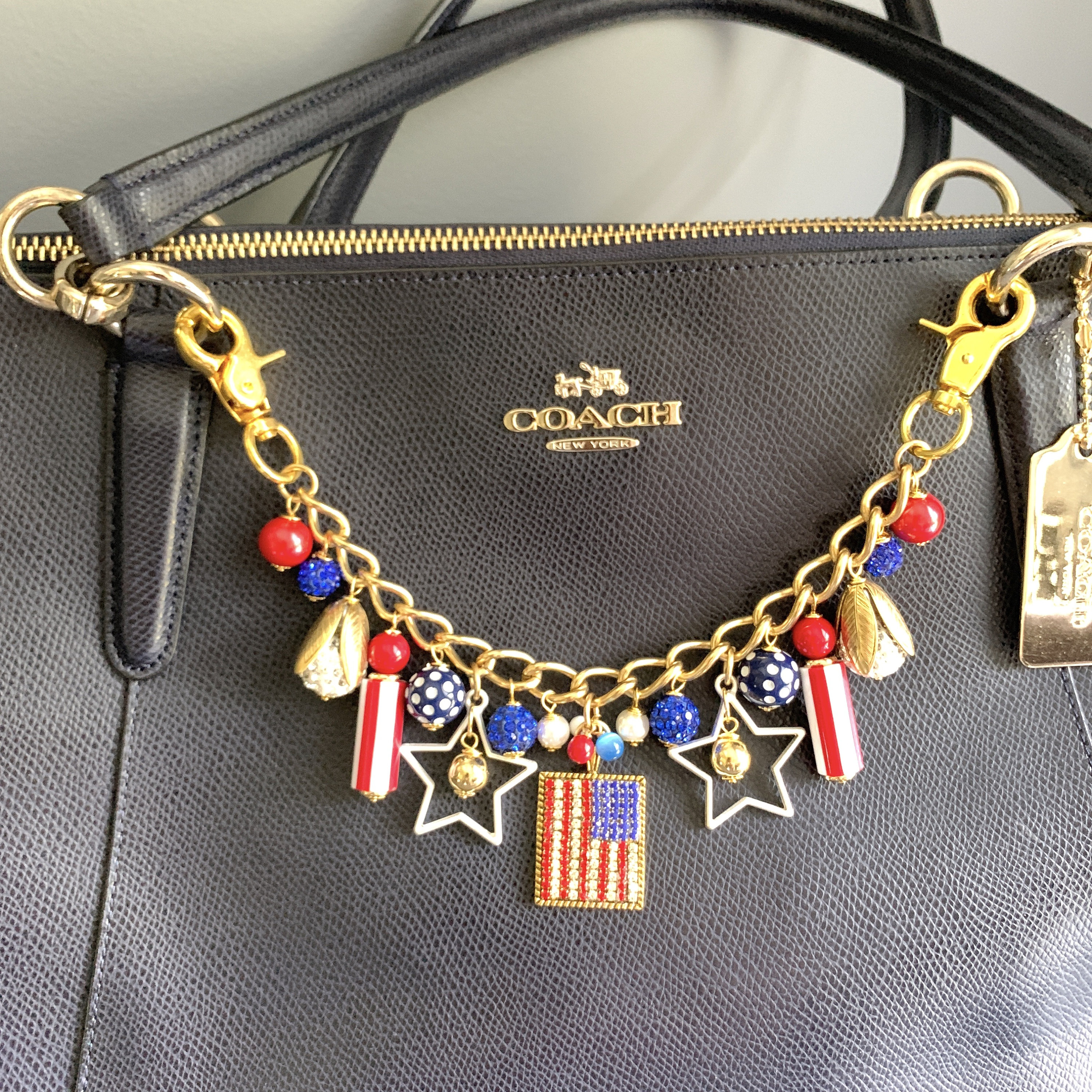 NEW DESIGN! Lenora Dame Americus Patriotic Chain Bag Charm
