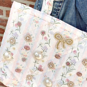 Lenora Dame Pastel Floral Quilted Tote Bag - One-of-a-Kind