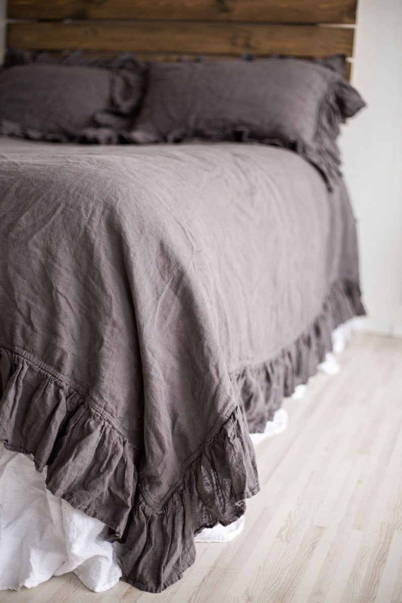 LINEN Ruffles DUVET COVER and Two Pillowslip Shabby Chic Etsy