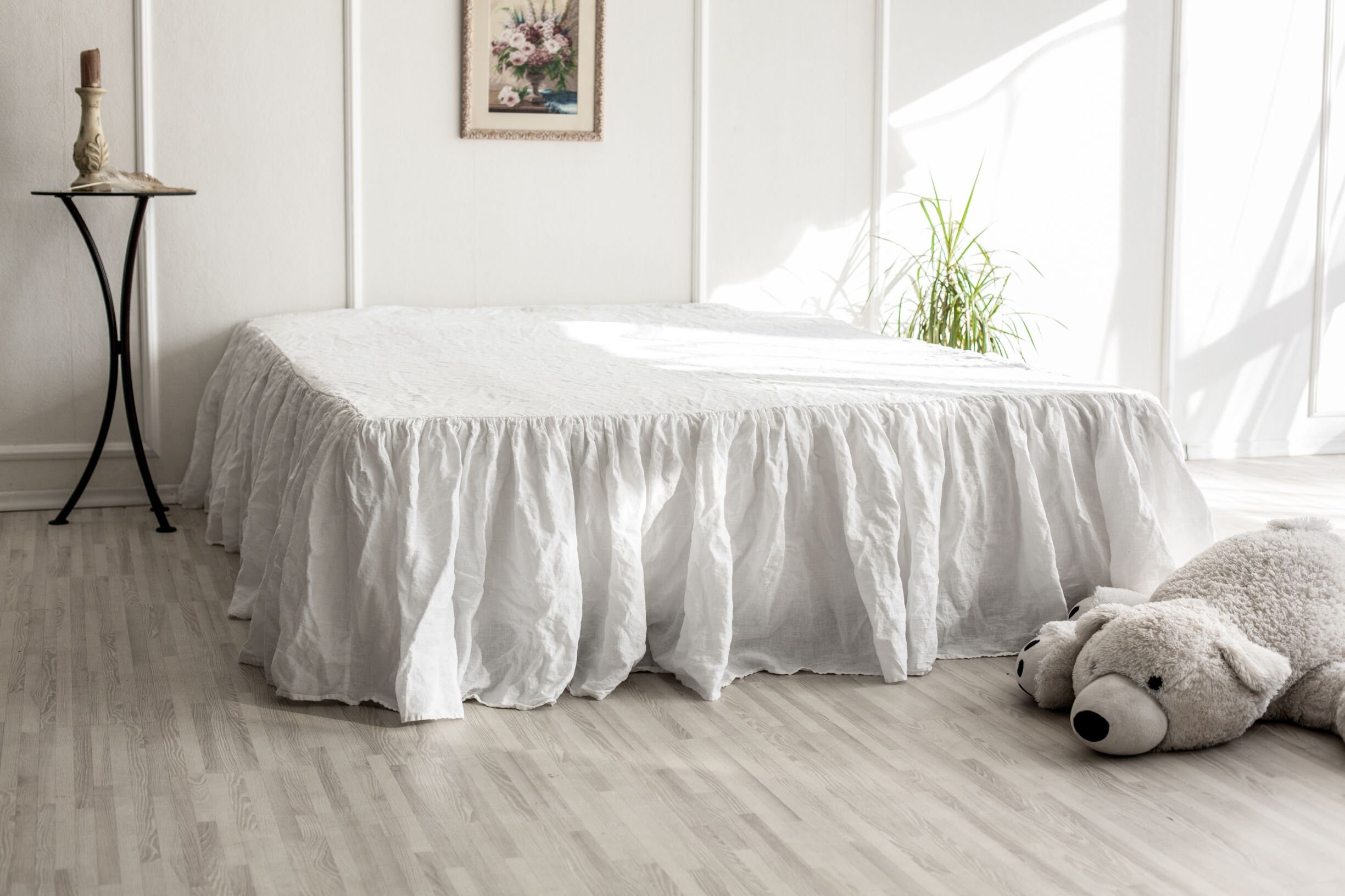 Linen Dust Ruffle Bed Skirt European Flax Natural Twin 50
