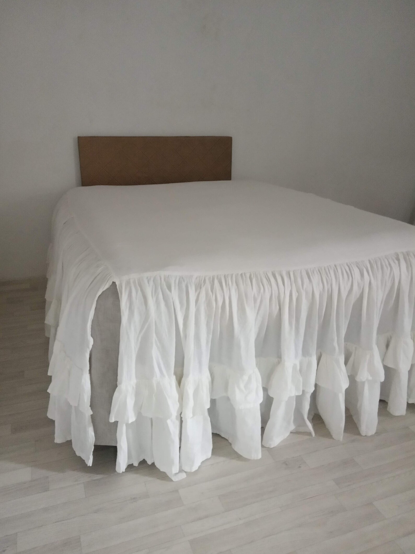Split Corners Linen Dust Ruffle Bed Skirt With Double Ruffle Etsy