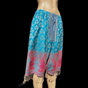 Pantaloni Capri Harem con Dita Stampati Paisley FATTI A MANO Pantaloni Larghi a Vita Bassa e Gamba Larga da Donna Piccoli e Medi, Tessuto Boho Mandala Festival