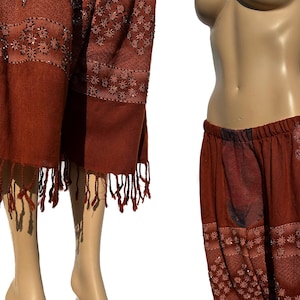HANDGJORDA Pärlbroderade Boho Fransiga Harem Caprisbyxor Pärlbroderi Patchwork Låg Midja Resår i Midjan Dam Small Medium Vida Ben Native Y2k