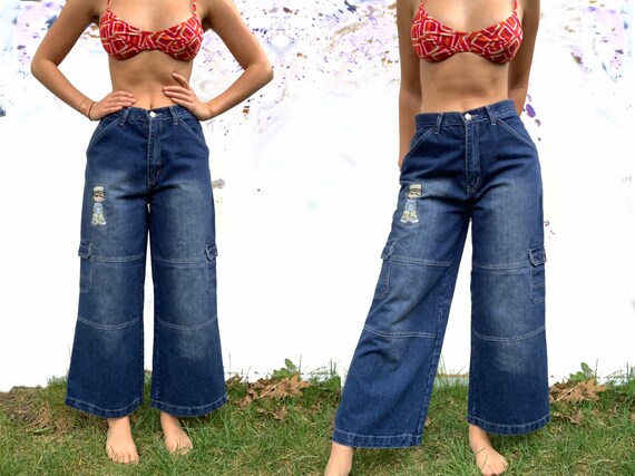 Vintage Hip Hop 1990s Jeans Embroidered 